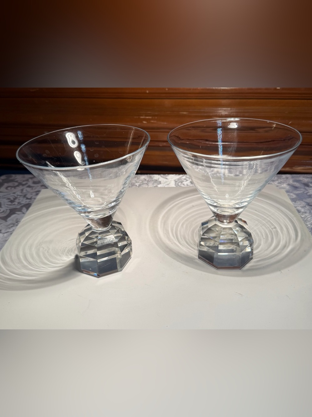 Vintage Martini Glasses Diamond-cut half round Faceted Crystal Base